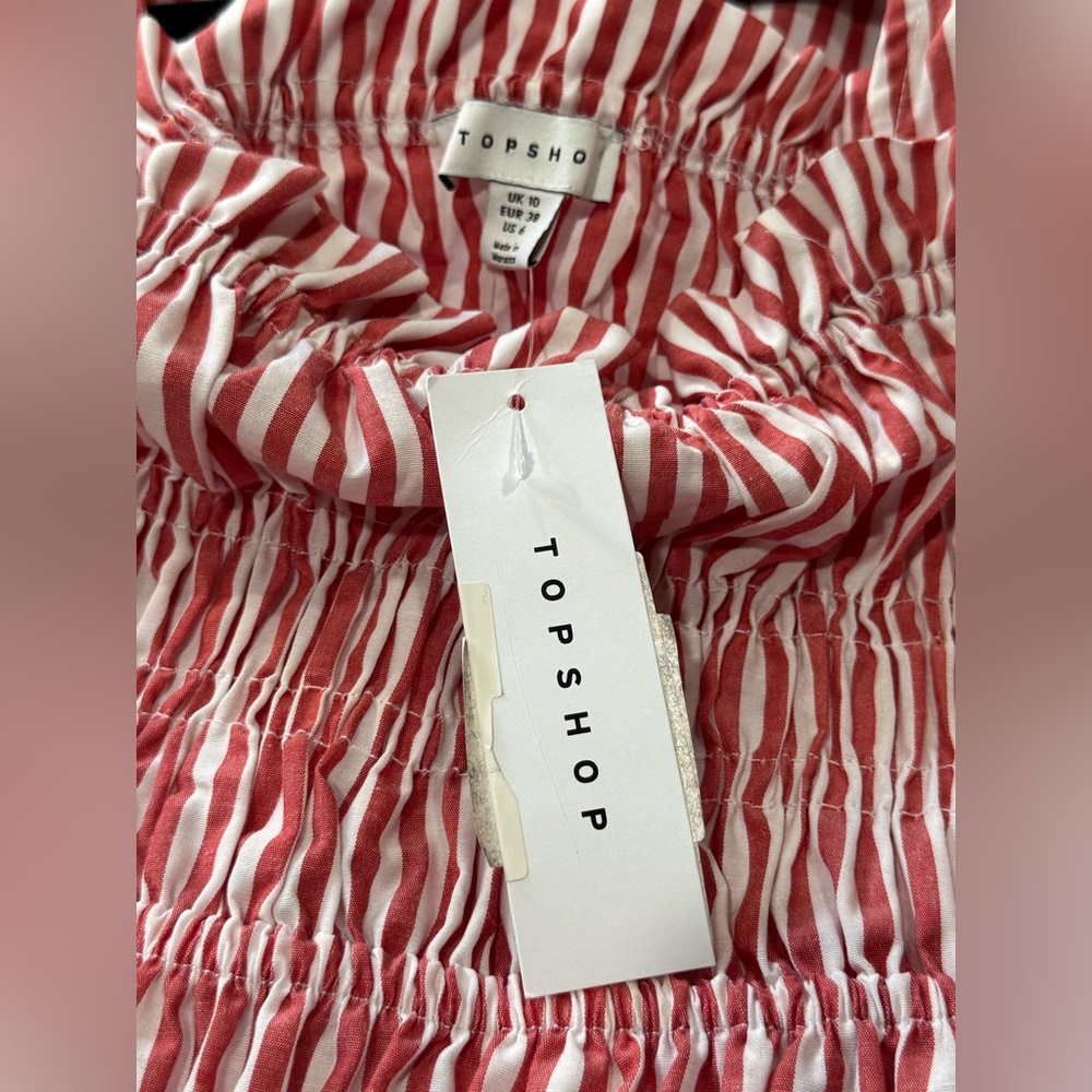 Topshop Striped Poplin Tiered Midi Dress Sz 6 NWT - Picture 6 of 7